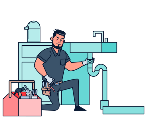 Plumber fixing sink pipe  Illustration