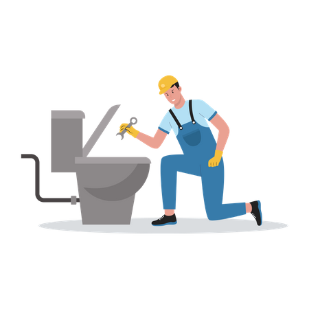 Plumber fixing toilet  Illustration