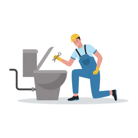 Plumber fixing toilet  Illustration