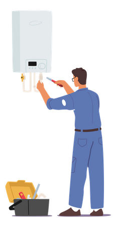 Plumber fixing water geyser  Illustration