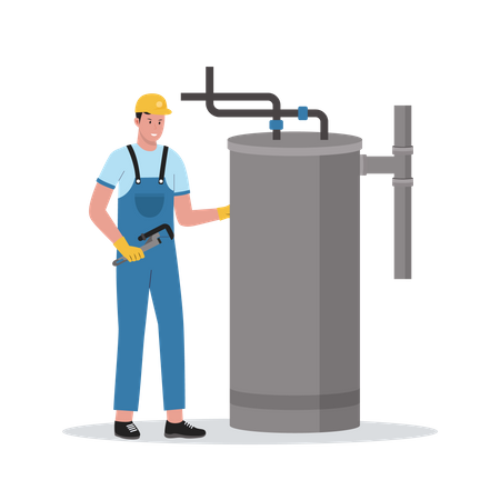 Plumber fixing water heater  イラスト