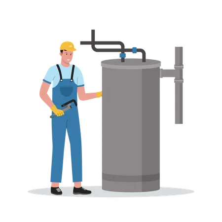 Plumber fixing water heater  Illustration