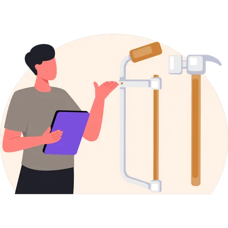 Plumber gathering pipes for installation  Illustration