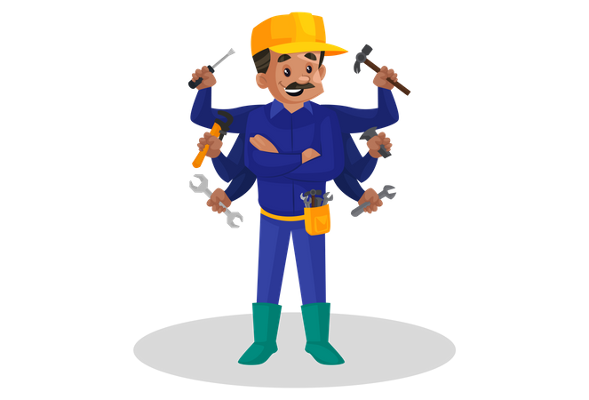 Plumber holding plumbing tools in his hand Illustration