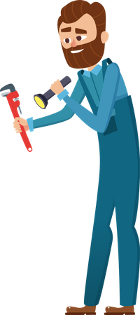 Plumber Holding Repairing Tool  Illustration