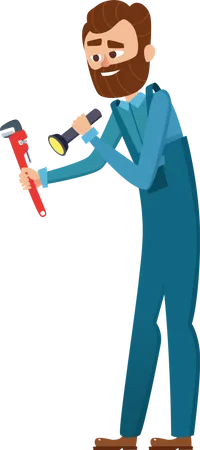 Plumber Holding Repairing Tool  Illustration