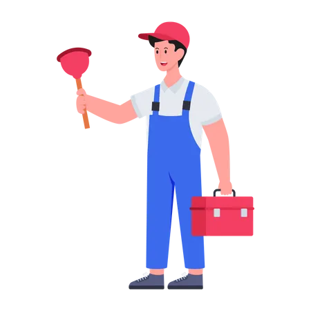 Plumber holding toolkit  Illustration