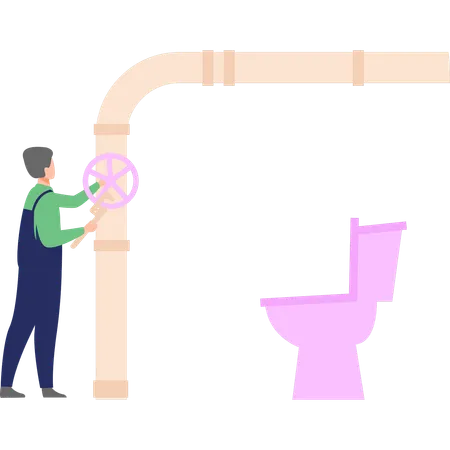 A Plumber Is Repairing A Pipe Illustration