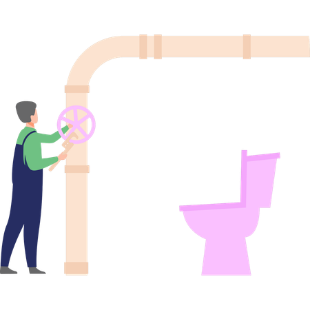 Plumber is repairing a pipe  Illustration