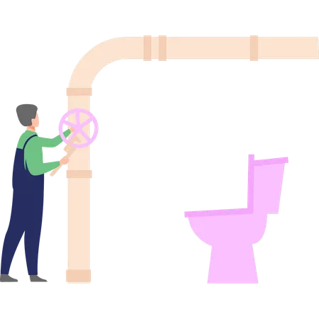 Plumber is repairing a pipe  Illustration