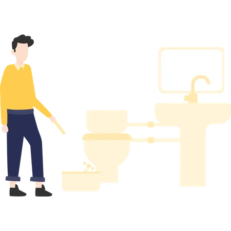 Plumber repairing bathroom piping Illustration