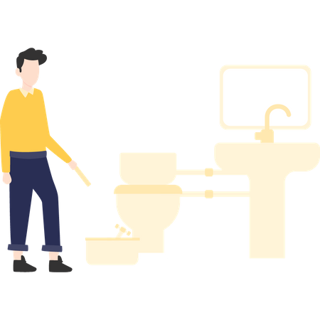 Plumber repairing bathroom piping  Illustration