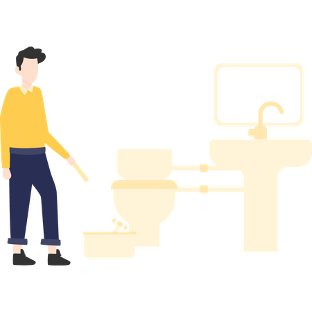 Plumber repairing bathroom piping  Illustration