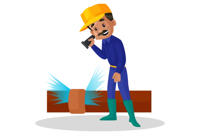 Plumber repairing Brocken pipe  Illustration