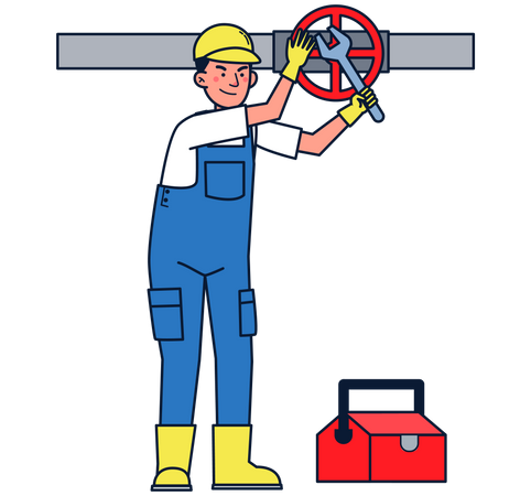 Plumber repairing pipe valve  Illustration