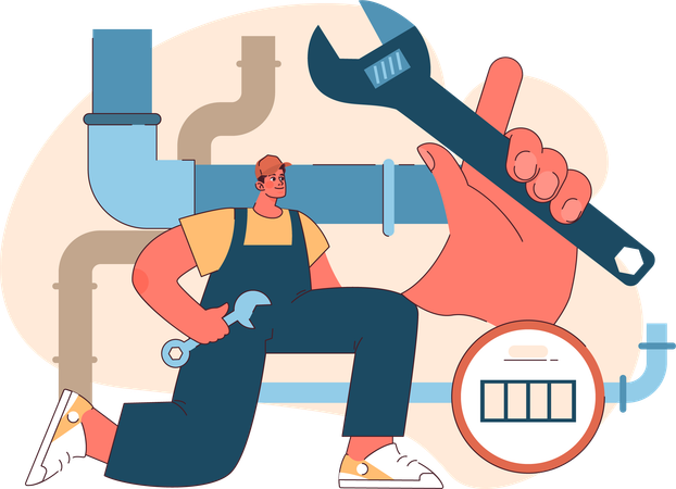 Plumber repairing pipeline  Illustration