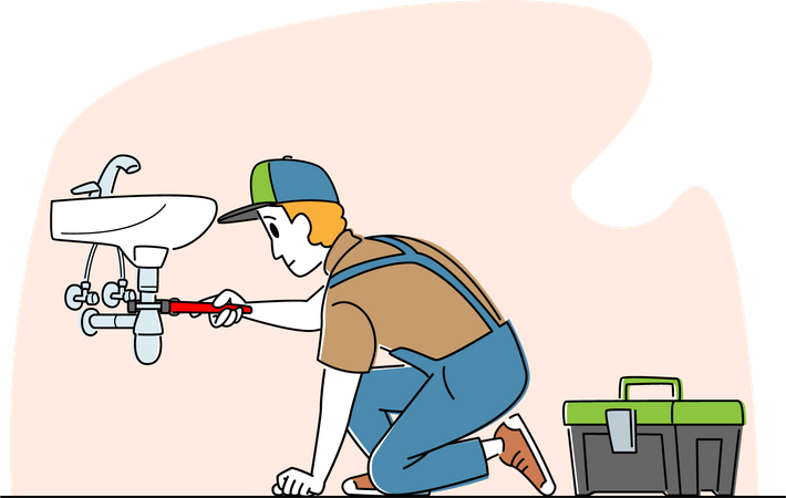 Plumber Repairing Service Illustration