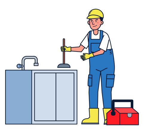 Plumber repairing sink  Illustration