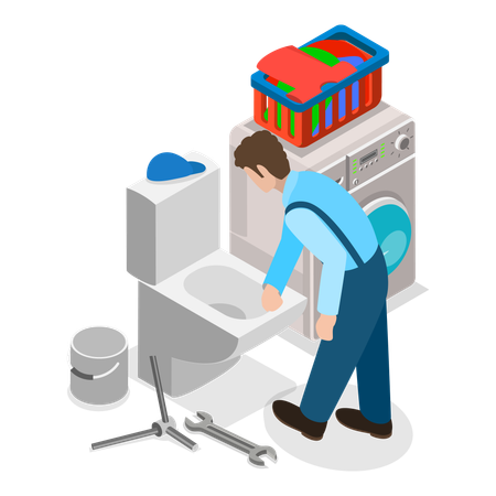 Plumber repairing Toilet  Illustration