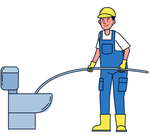 Plumber repairing toilet Illustration