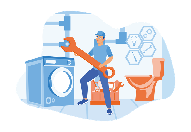 Plumber Repairs Drains And Water Lines  Illustration