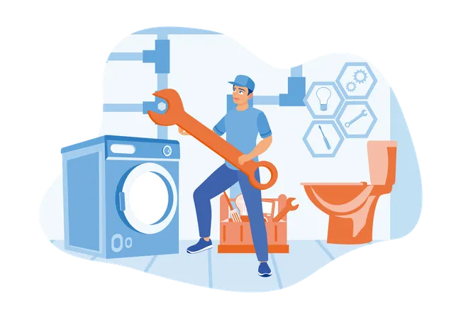 Plumber Repairs Drains And Water Lines  Illustration