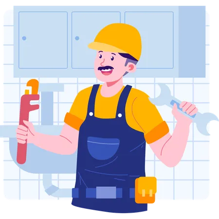 Plumber standing with his tools  Illustration