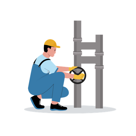 Plumber turning on valve  Illustration