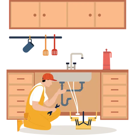 Plumber working in home  Illustration