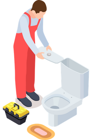 Plumber working on toilet  Illustration