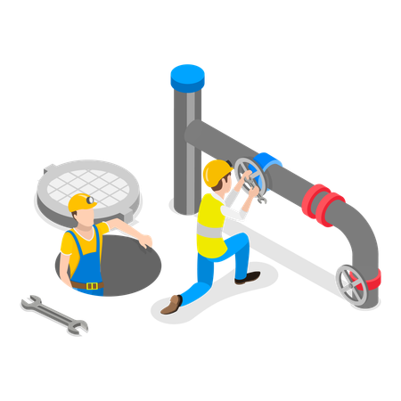 Plumbers doing Pipeline Repair work  Illustration