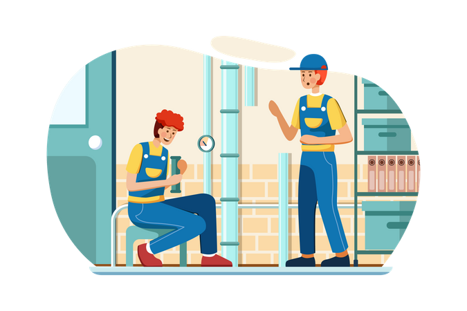 Plumbers working in house  Illustration