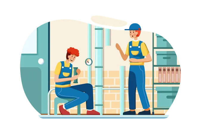 Plumbers working in house Illustration