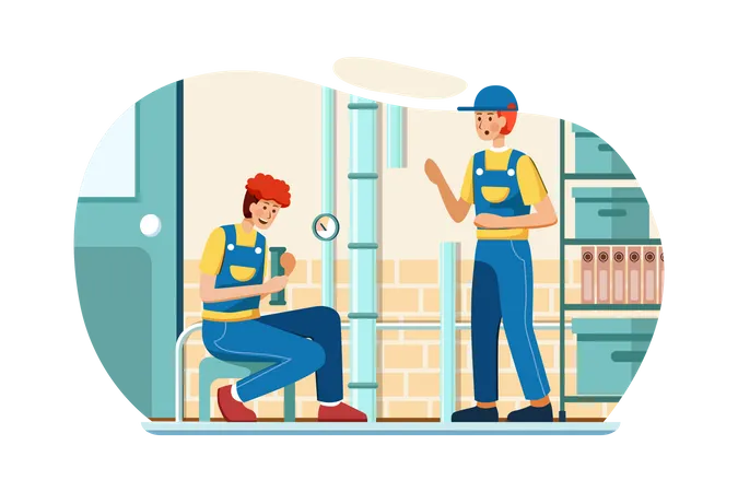 Plumbers working in house  Illustration