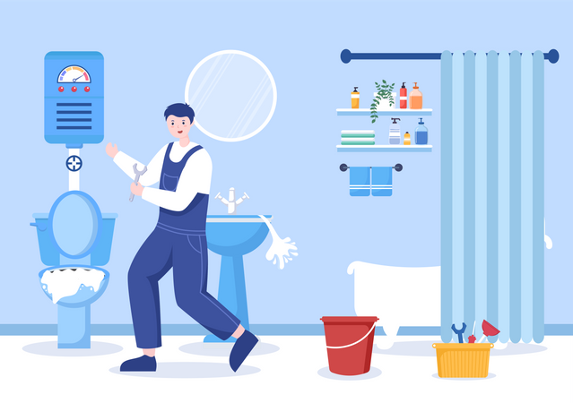 Plumbing Service in Bathroom Illustration
