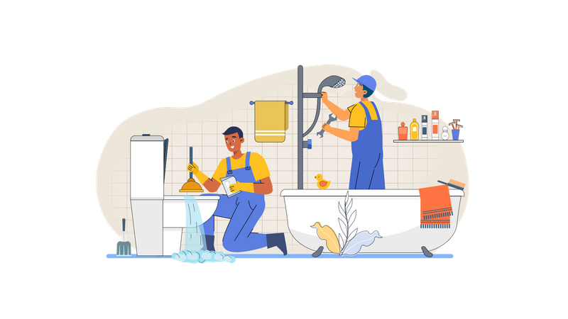 Plumbing Service In Bathroom  Illustration