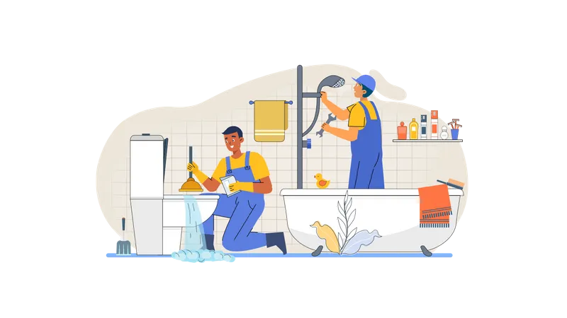 Plumbing Service In Bathroom  Illustration