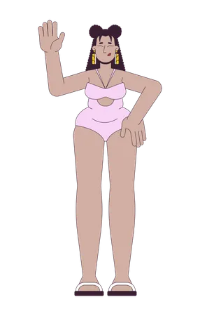 Plump Hispanic Woman In Swimwear 2 D Linear Cartoon Character Plus Sized Female Proud Of Curvy Body Isolated Line Vector Person White Background Overweight Color Flat Spot Illustration Illustration