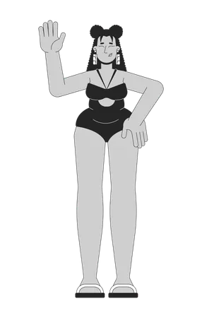 Plump Hispanic Woman In Swimwear Black And White 2 D Line Cartoon Character Plus Sized Female Proud Of Curvy Body Isolated Vector Outline Person Overweight Monochromatic Flat Spot Illustration Illustration