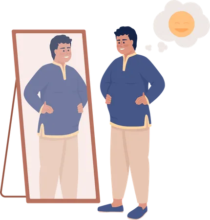 Plump man in Indian clothes near mirror Illustration