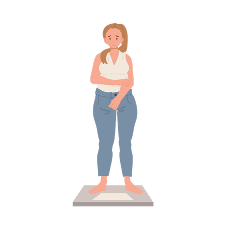 Plus Size Female Checking Weight on Scale  Illustration