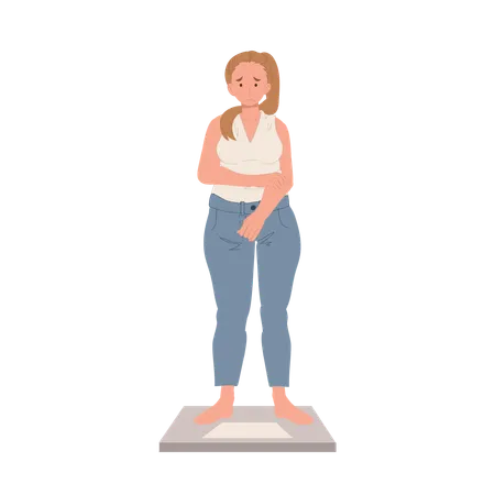 Plus Size Female Checking Weight on Scale  Illustration