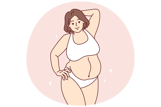 Plus size woman in lingerie not embarrassed by own body  Illustration