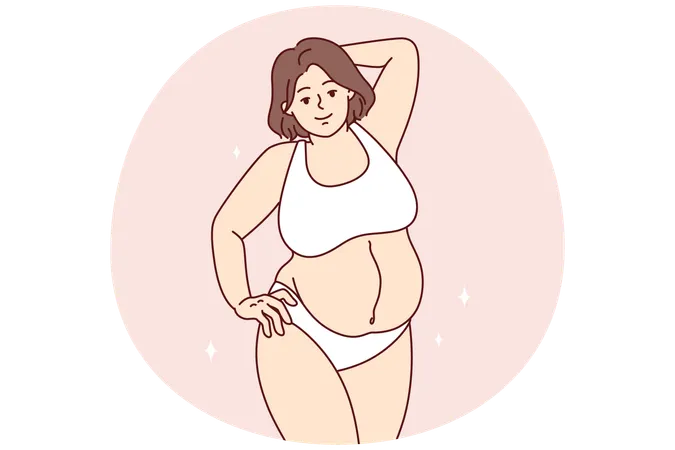 Plus size woman in lingerie not embarrassed by own body  Illustration