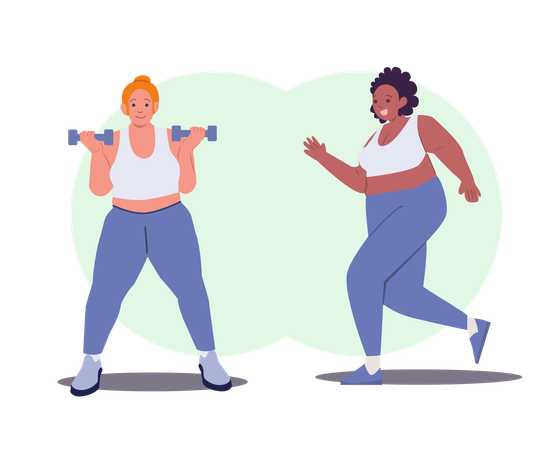 Plus Size Women Exercising Body Positive Fitness And Cardio Workout  Illustration