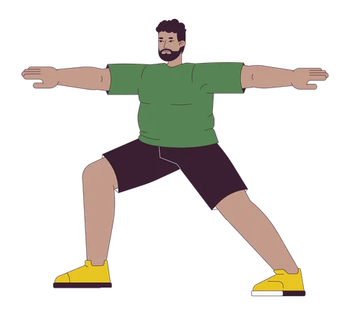 Plus Sized Black Man Doing Yoga 2 D Linear Cartoon Character Obese African American Male Exercising Isolated Line Vector Person White Background Active Lifestyle Color Flat Spot Illustration 일러스트레이션
