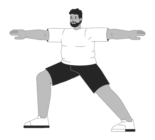 Plus Sized Black Man Doing Yoga Black And White 2 D Line Cartoon Character Obese African American Male Exercising Isolated Vector Outline Person Active Lifestyle Monochromatic Flat Spot Illustration Illustration