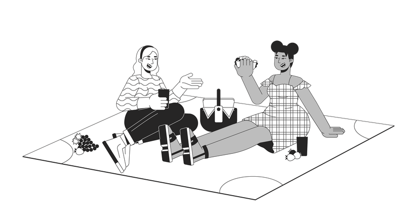 Plus sized diverse women having picnic  Illustration