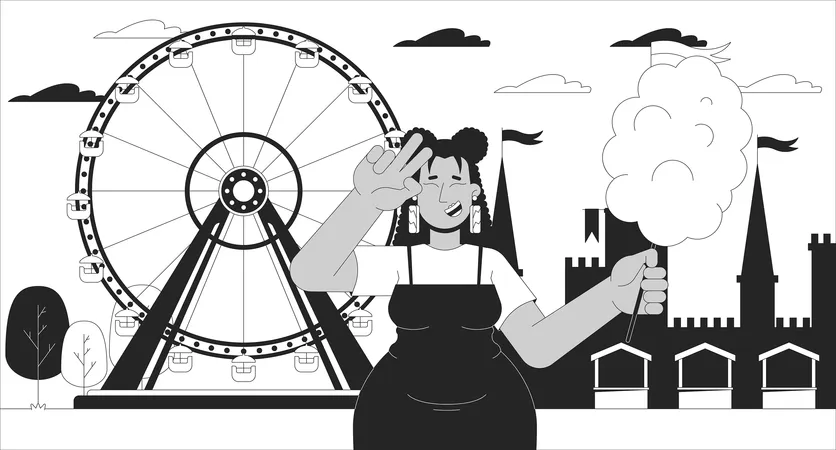 Plus sized latina woman visiting amusement park  Illustration