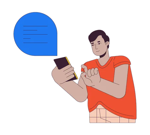 Plus sized man texting on mobile  イラスト